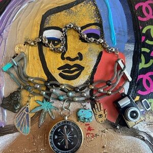 Graffiti Necklace with working Compass